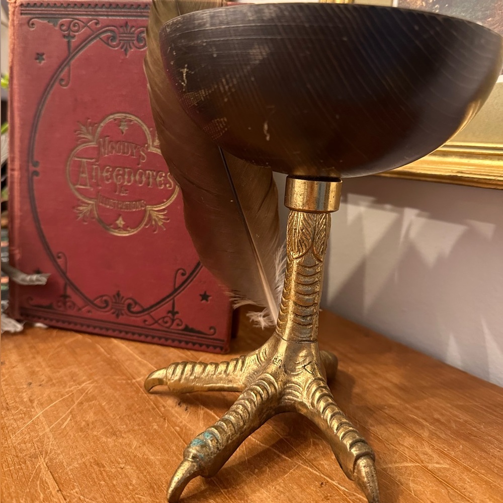 RARE Vintage Brass and Wood Talon Claw Bowl